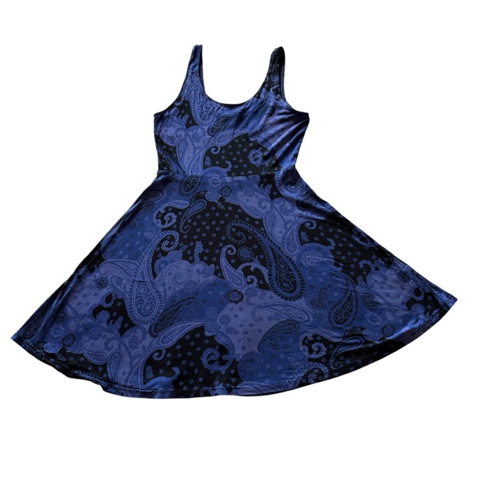 Express women fit and flare sleeveless blue/black paisley print dress size M